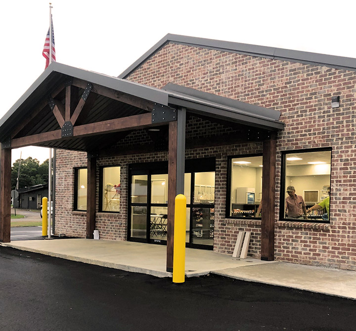 Brick building with flagpole